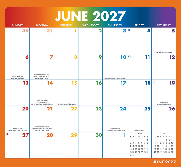 Rainbow Jumbo Magic Grip 2027 Large Wall Calendar