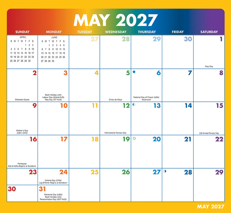 Rainbow Jumbo Magic Grip 2027 Large Wall Calendar