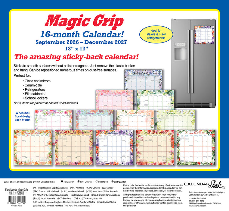 Floral Jumbo Magic Grip 2027 Large Wall Calendar