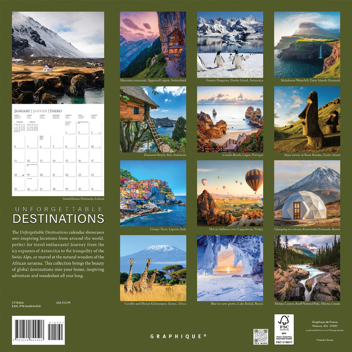 Unforgettable Destinations 2026 Square Wall Calendar