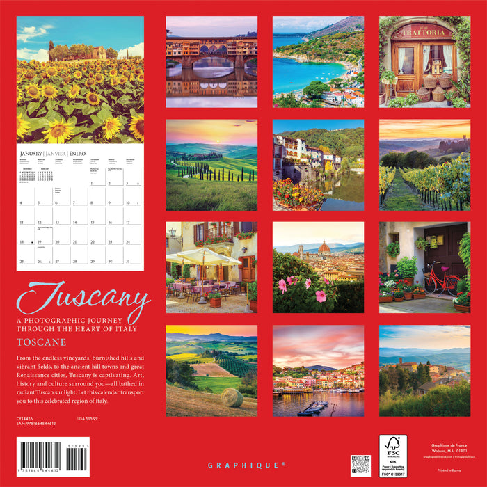 Tuscany 2026 Square Wall Calendar