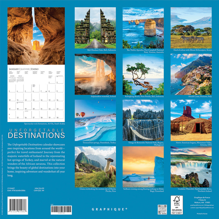 Unforgettable Destinations 2027 Square Wall Calendar