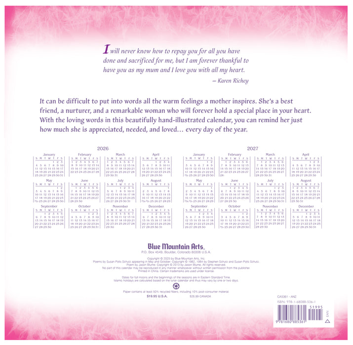 I Love You, Mum 2026 Square Wall Calendar