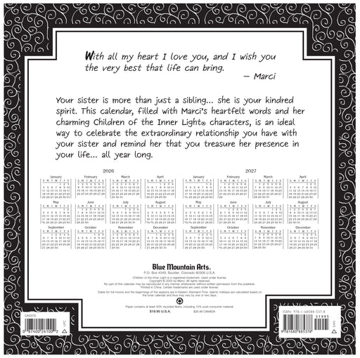 Sister, I Love You 2026 Square Wall Calendar