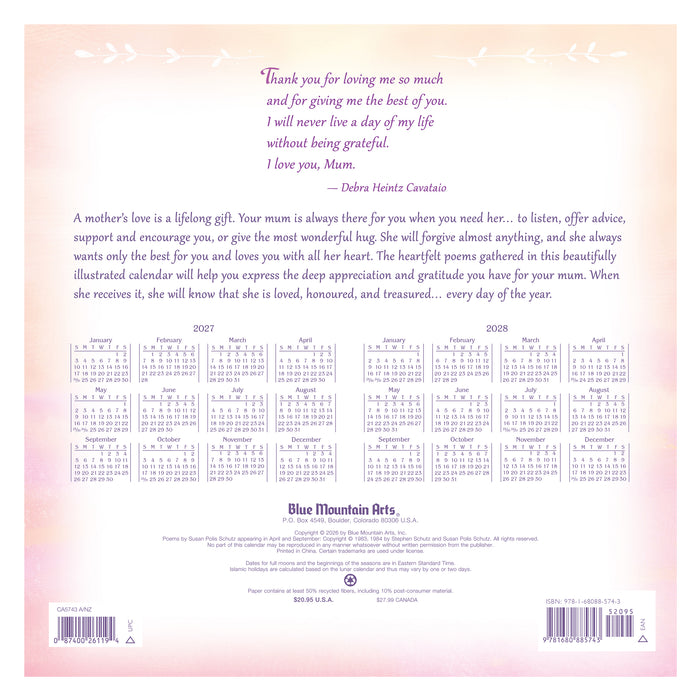 Mum You Mean The World 2027 Square Wall Calendar