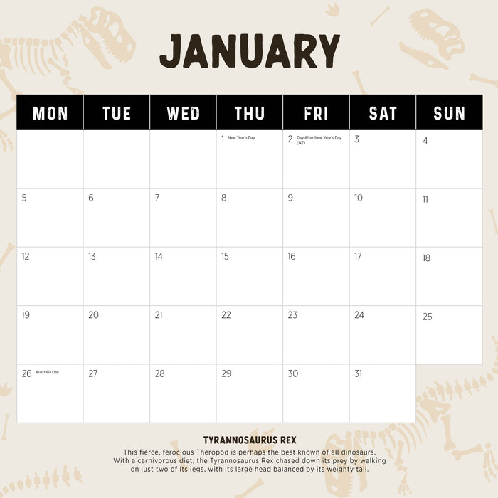 Dinosaurs 2026 Square Wall Calendar