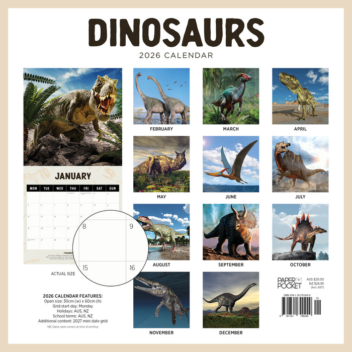 Dinosaurs 2026 Square Wall Calendar