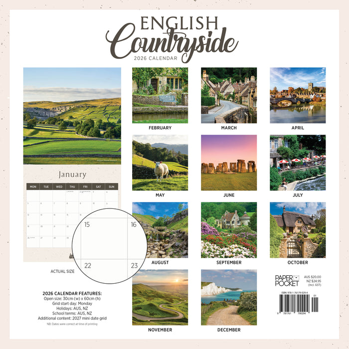 English Countryside 2026 Square Wall Calendar