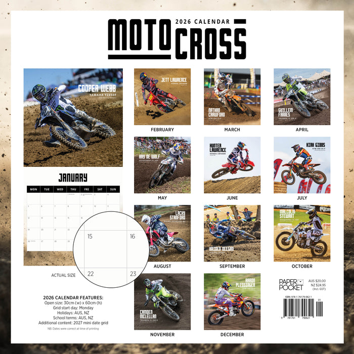 Motocross 2026 Square Wall Calendar