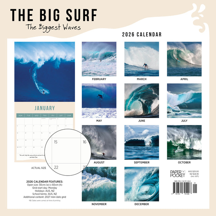 The Big Surf The Biggest Waves 2026 Square Wall Calendar