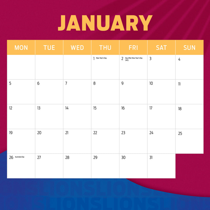 AFL Brisbane Lions 2026 Square Wall Calendar