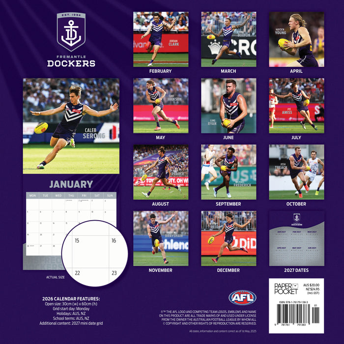 AFL Fremantle Dockers 2026 Square Wall Calendar