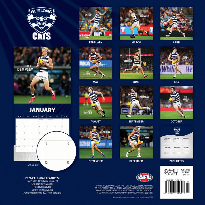 AFL Geelong Cats 2026 Square Wall Calendar