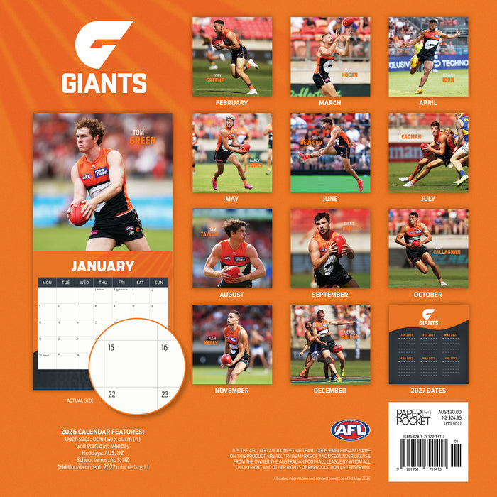 AFL Greater Western Sydney 2026 Square Wall Calendar