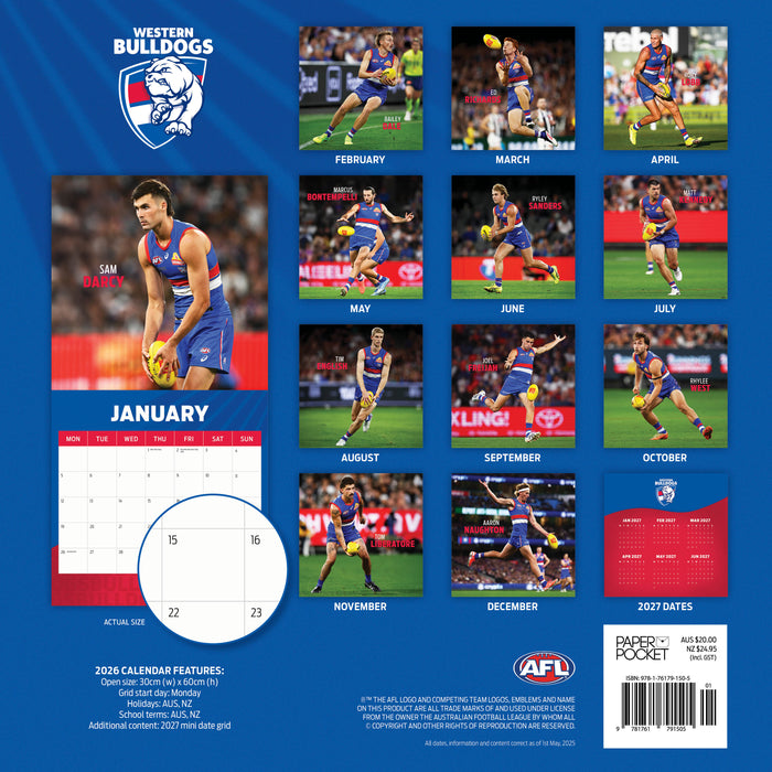 AFL Western Bulldogs 2026 Square Wall Calendar