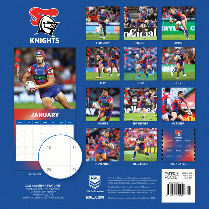 NRL Newcastle Knights 2026 Square Wall Calendar