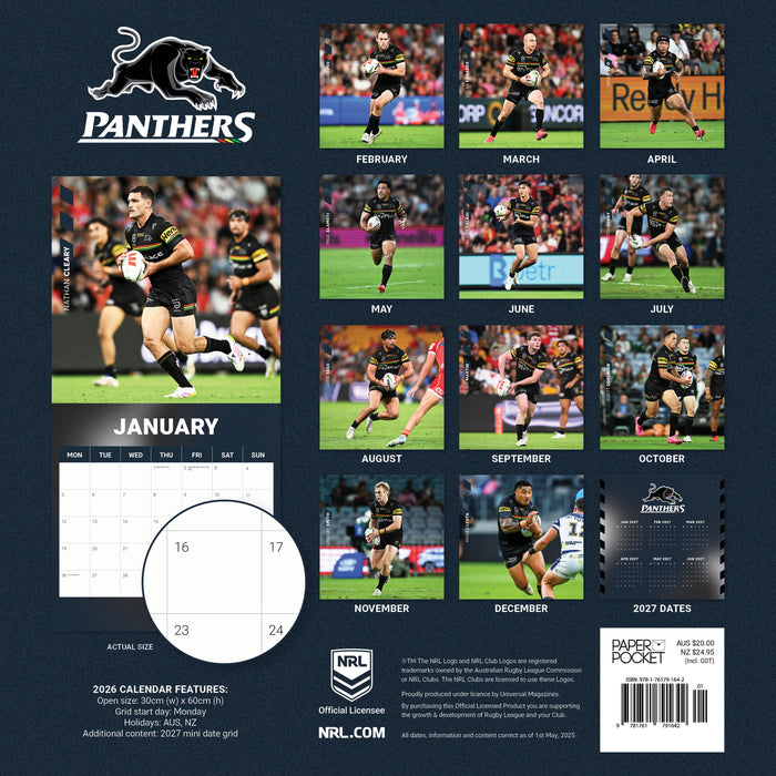 NRL Penrith Panthers 2026 Square Wall Calendar