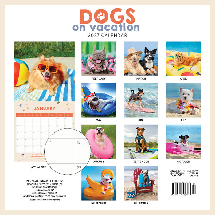 Dogs on Vacation 2027 Square Wall Calendar