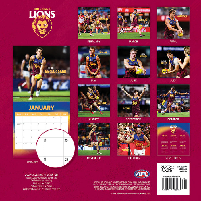 AFL Brisbane Lions 2027 Square Wall Calendar