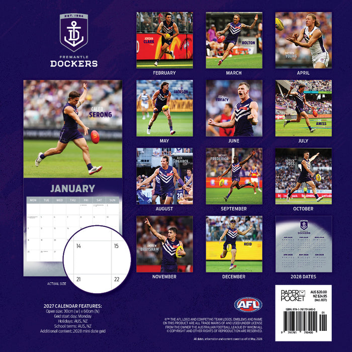 AFL Fremantle Dockers 2027 Square Wall Calendar