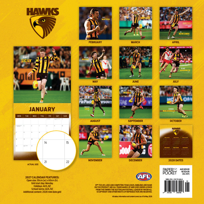 AFL Hawthorn Hawks 2027 Square Wall Calendar