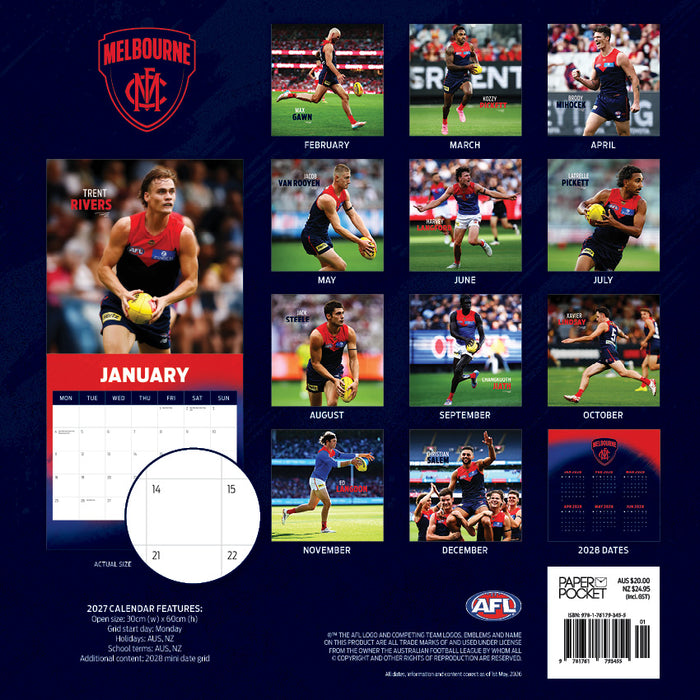 AFL Melbourne Demons 2027 Square Wall Calendar