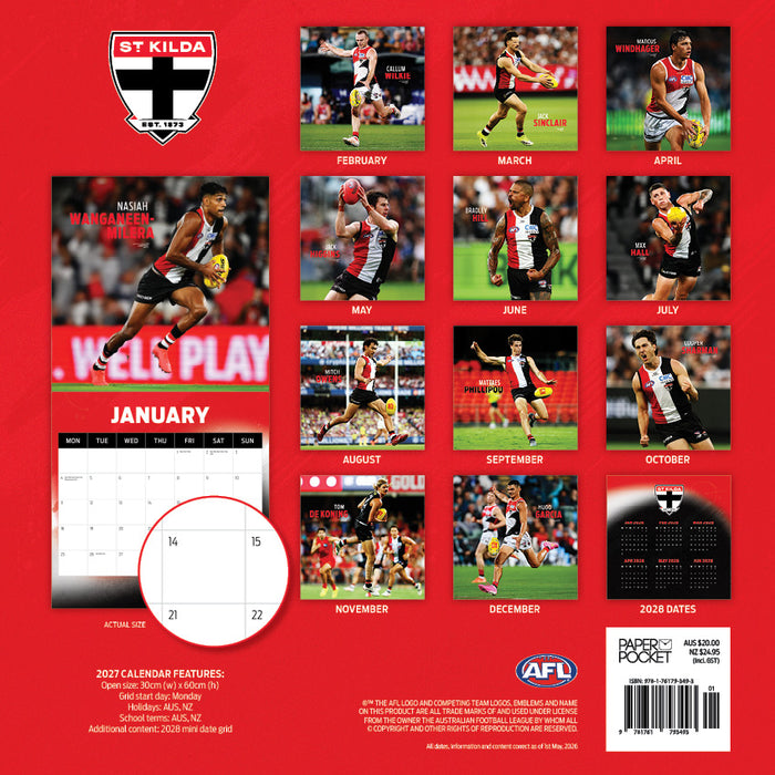 AFL St Kilda Saints 2027 Square Wall Calendar