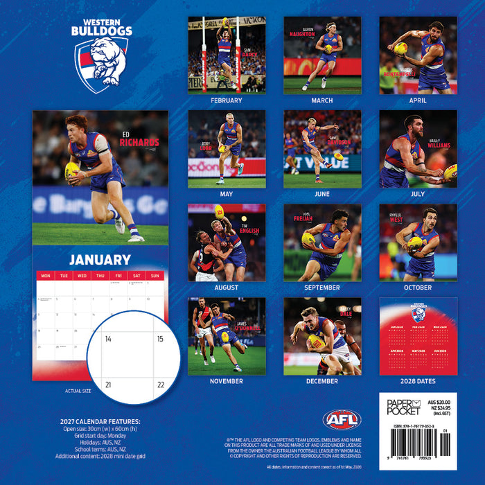 AFL Western Bulldogs 2027 Square Wall Calendar