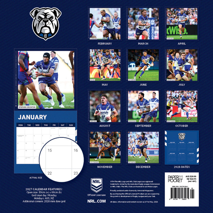 NRL Canterbury Bankstown 2027 Square Wall Calendar
