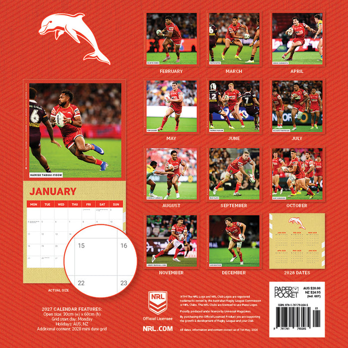 NRL Dolphins 2027 Square Wall Calendar