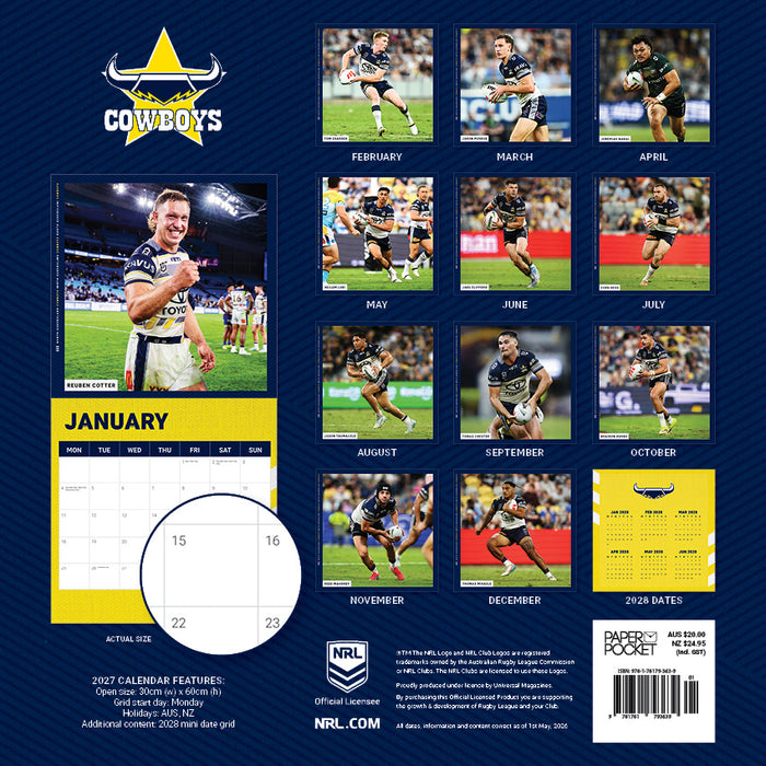 NRL North Queensland Cowboys 2027 Square Wall Calendar