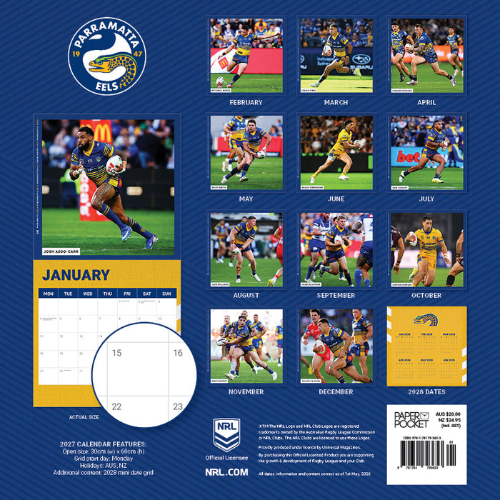 NRL Parramatta Eels 2027 Square Wall Calendar