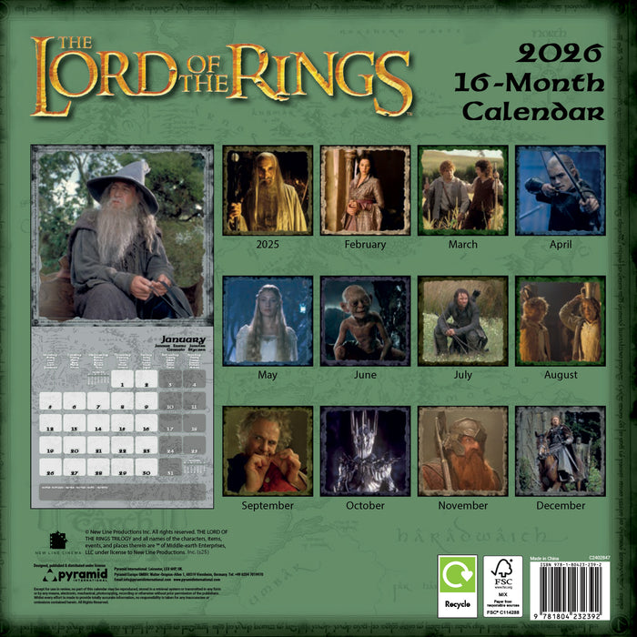 Lord Of The Rings 2026 Square Wall Calendar