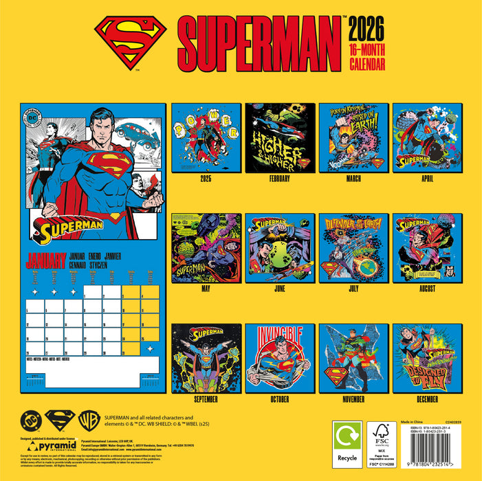Superman 2026 Square Wall Calendar