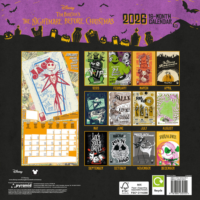 The Nightmare Before Christmas 2026 Square Wall Calendar