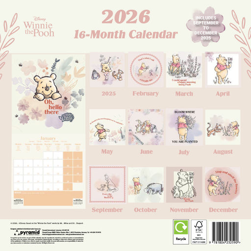 Winnie The Pooh Family 2026 Square Wall Calendar