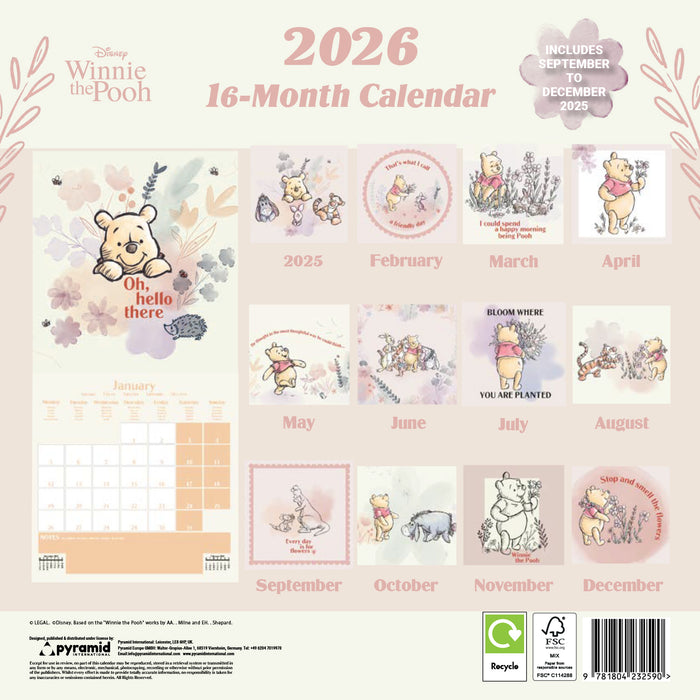 Winnie The Pooh Family 2026 Square Wall Calendar