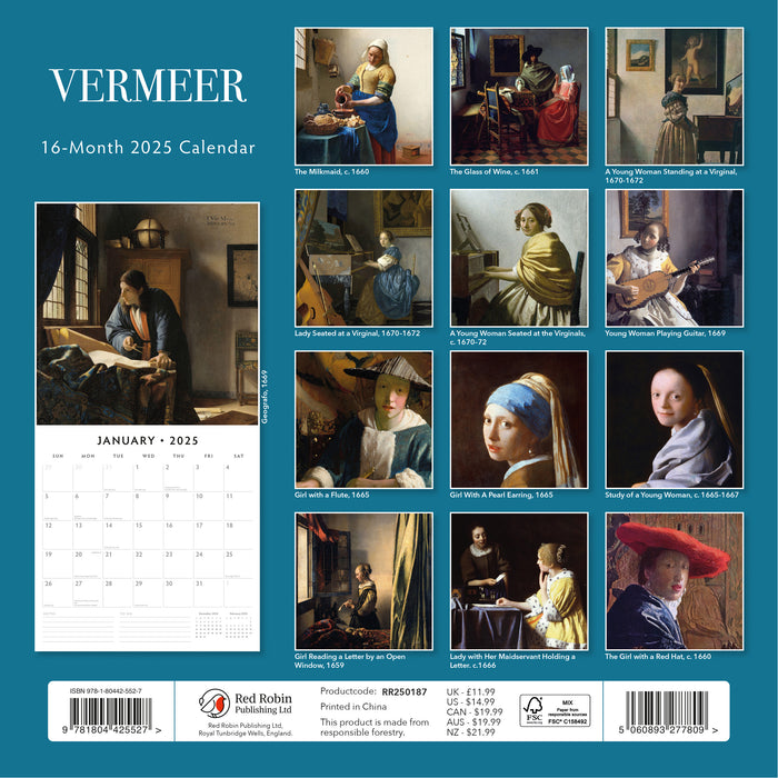 2025 Jan Vermeer Wall Calendar (Online Exclusive)