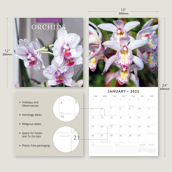 2025 Orchids Wall Calendar