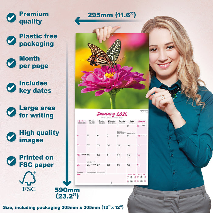 Butterflies 2026 Square Wall Calendar