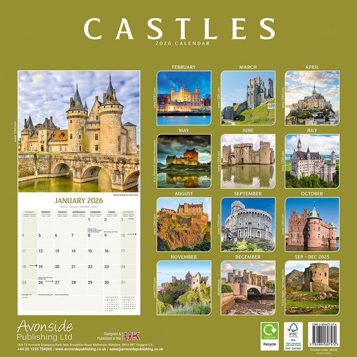 Castles 2026 Square Wall Calendar