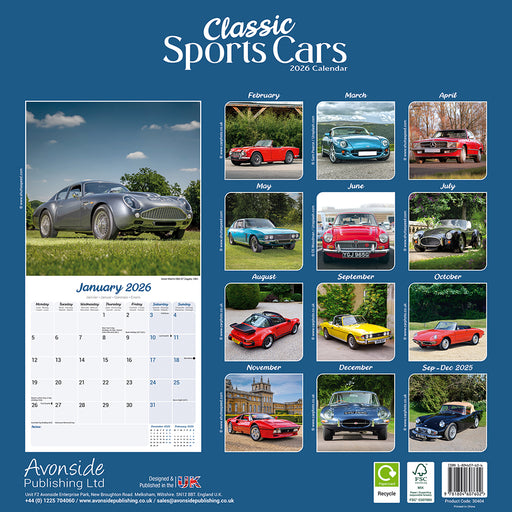 Classic Sports Cars 2026 Square Wall Calendar