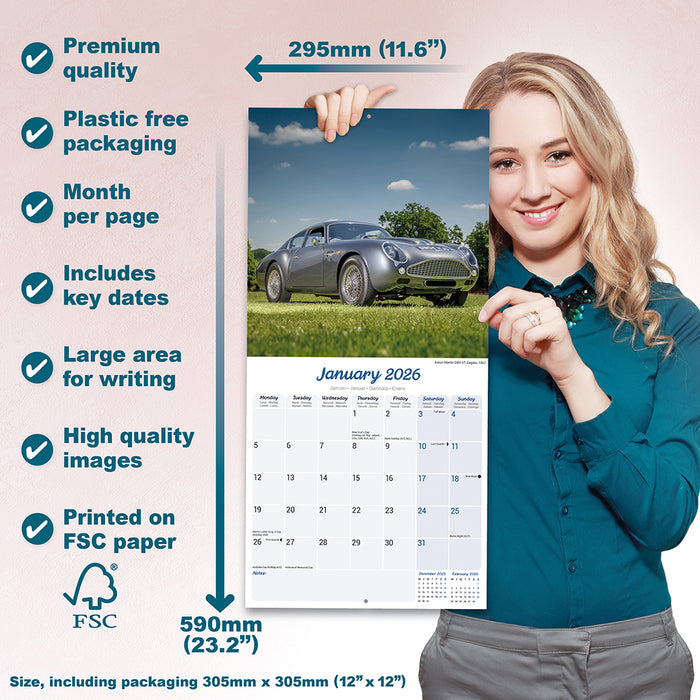 Classic Sports Cars 2026 Square Wall Calendar
