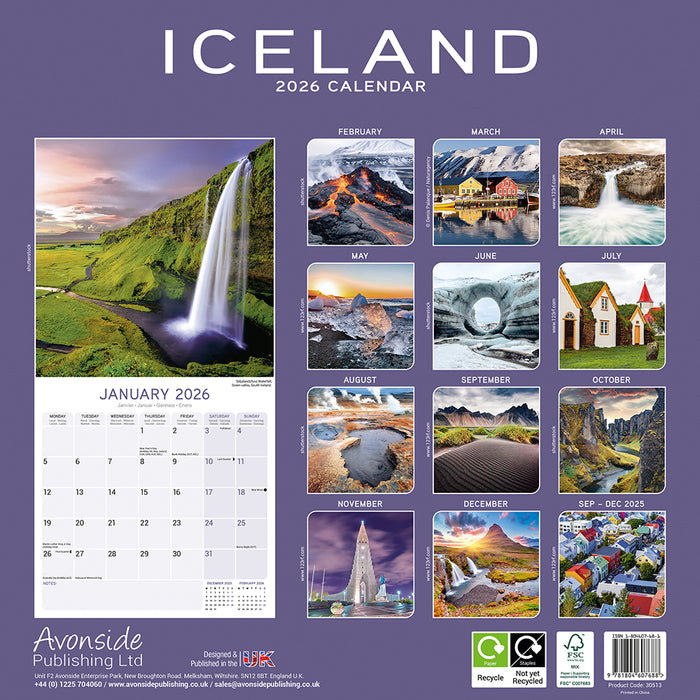Iceland 2026 Square Wall Calendar (Online Exclusive)