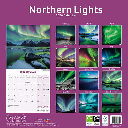 Northern Lights 2026 Square Wall Calendar
