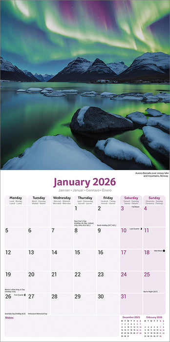Northern Lights 2026 Square Wall Calendar