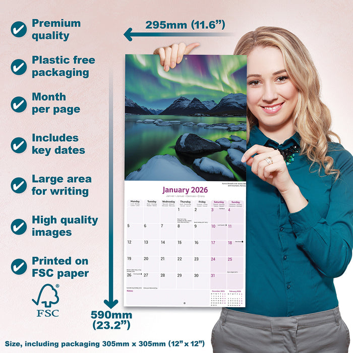 Northern Lights 2026 Square Wall Calendar