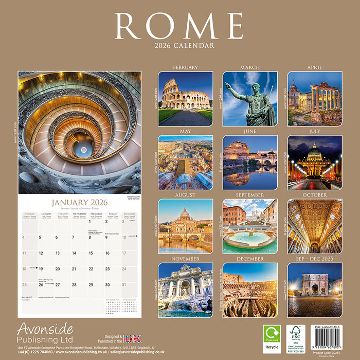 Rome 2026 Square Wall Calendar (Online Exclusive)