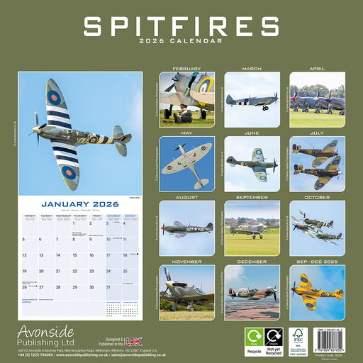 Spitfires 2026 Square Wall Calendar