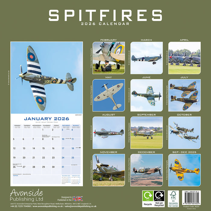 Spitfires 2026 Square Wall Calendar
